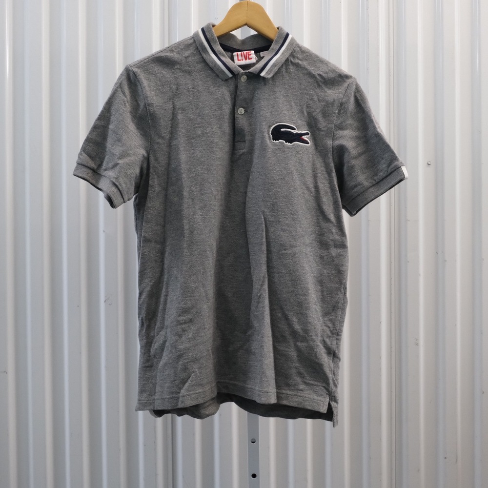 Lacoste LIVE Mens Gray Short Sleeve Oversized Logo Polo Shirt‎ Size Small